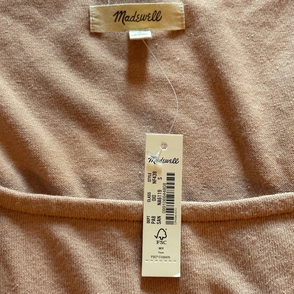 NWT Madewell Bodysuit Tan Women’s Small Short Sleeves Square Neckline - Picture 2 of 7